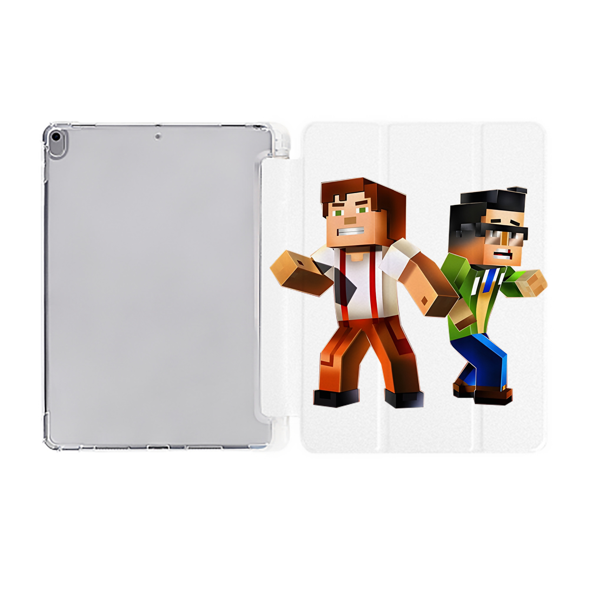 （画像用） マインクラフト ブロックの世界 Minecraft MC Block world IPad ケース ペン収納付き 三つ折りスタンド PUレザー×シリコン 対応機種9.5/10.5/10.9インチ